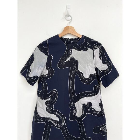 COS Abstract Print Short Sleeve High Neck Artsy A-Line T-Shirt Shift Dress US2 - Picture 5 of 14